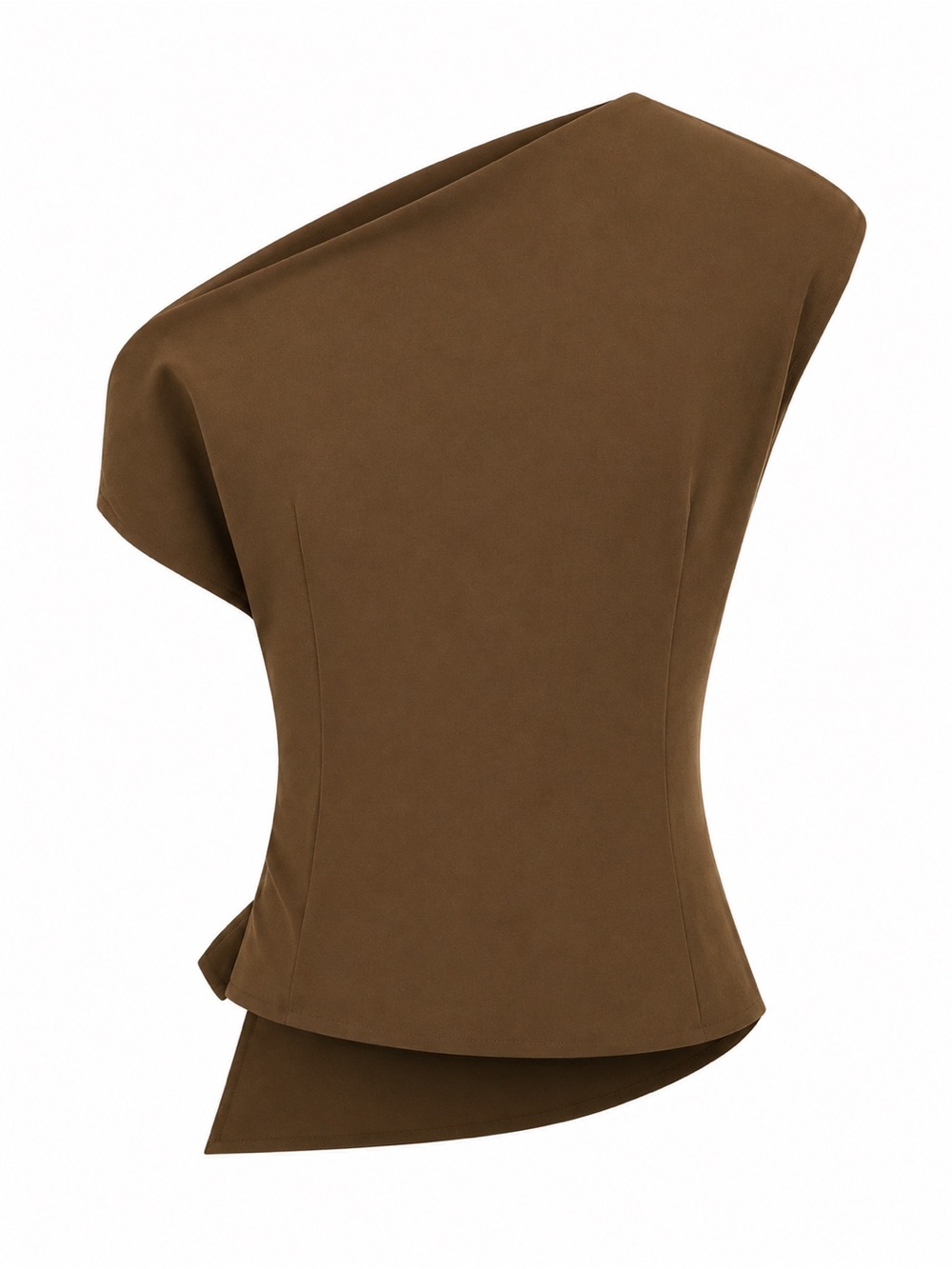 New with Tag! Commense Brown One Shoulder Ruched Top sz L 8/10 - Picture 2 of 9